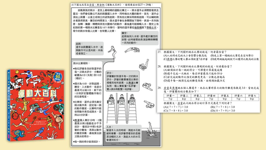 112會考國文科圖表識讀題節錄自親子天下出版《運動大百科》〈跳水運動〉